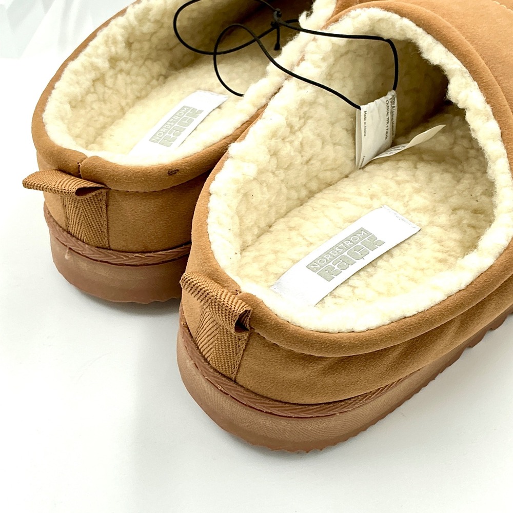 Nordstrom Rack Mens Size 9-10 Slippers Tan Quilted Faux Fur Puffer MSRP $30 - Picture 6 of 14